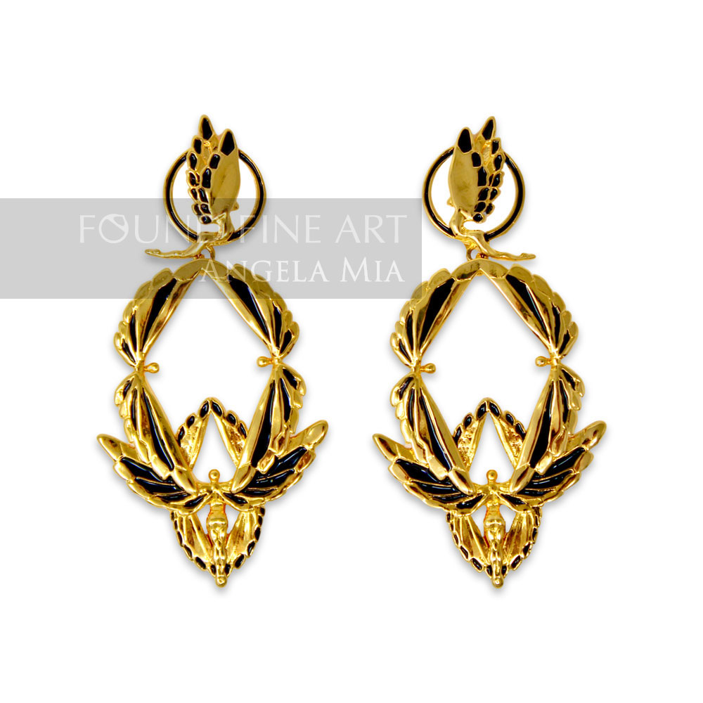 "Soaring" Earrings - Gold & Black Large