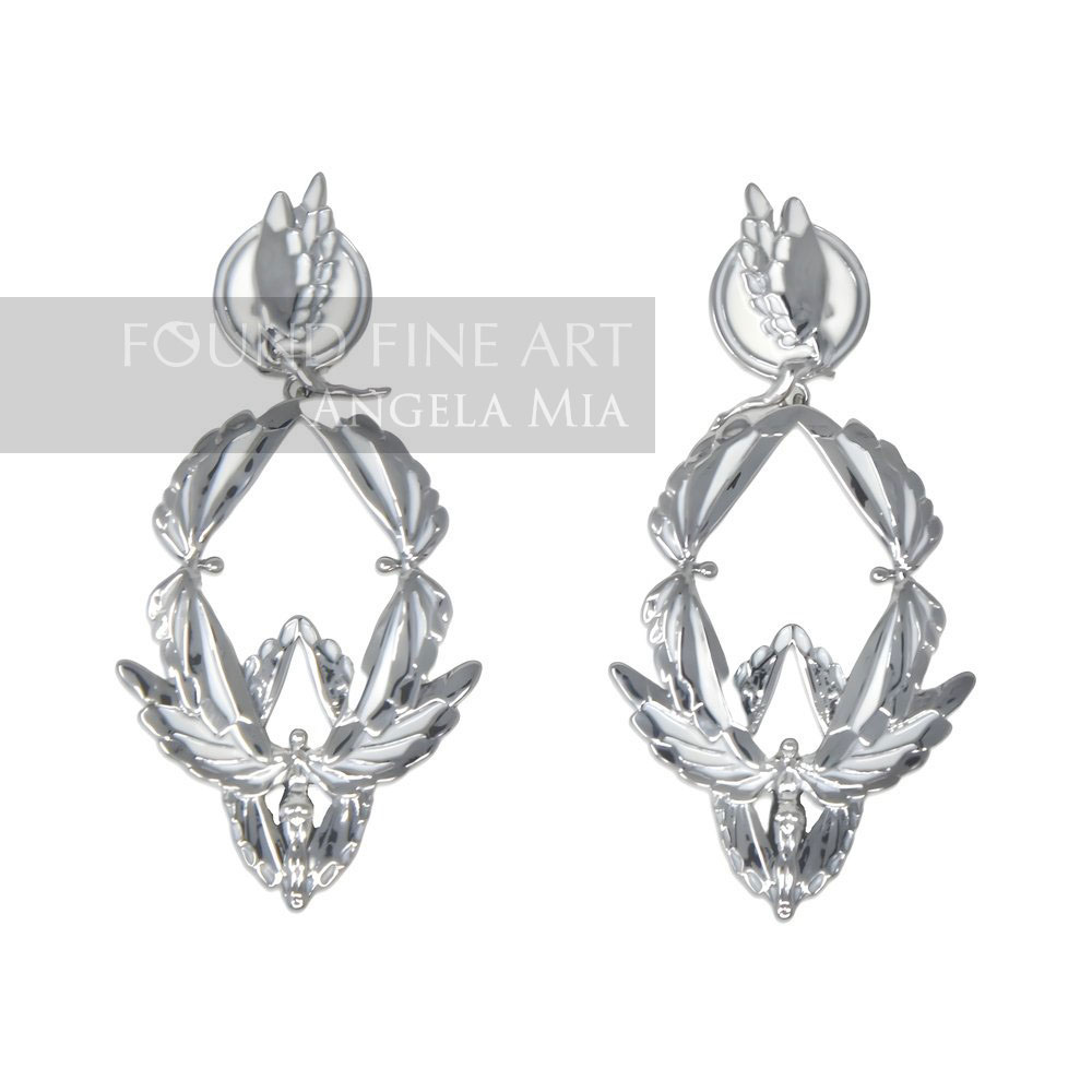 "Soaring" Earrings - Rhodium & White Large