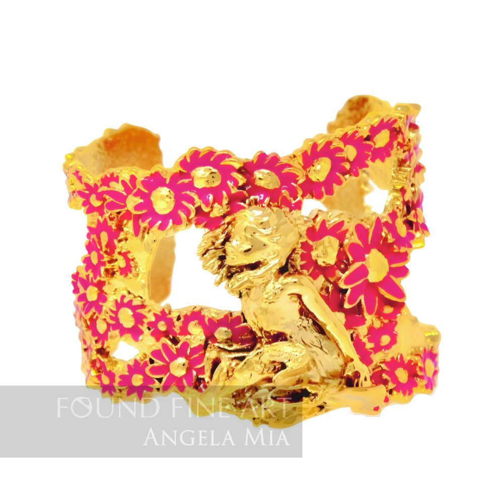 "Sunshine Every Day" Cuff - Gold & Fuchsia