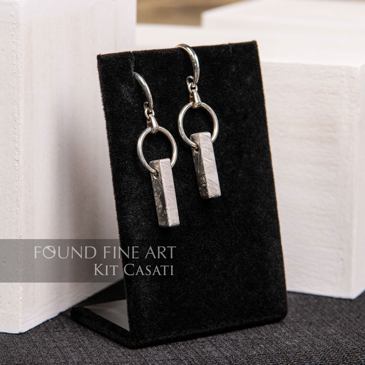 "Meteorite & Silver Earrings, rectangle" Meteorite Collection