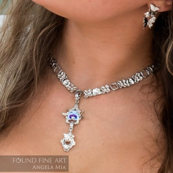 "Cherished Orchid Necklace" White Rhodium