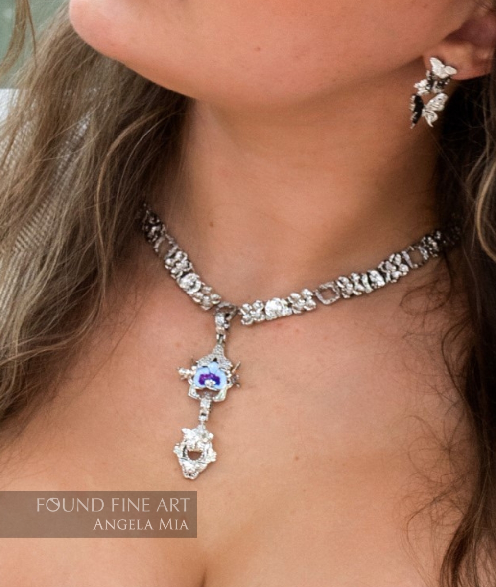 "Cherished Orchid Necklace" White Rhodium