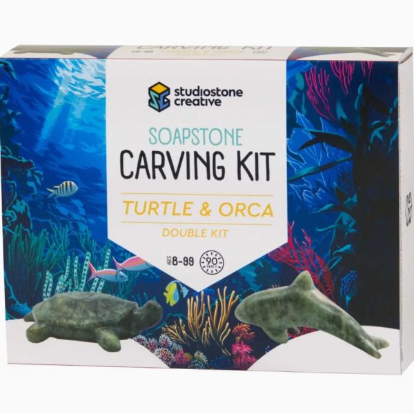 Soapstone Carving Kit, Double Kit, T-Rex/Triceratops, Turtle/Orca, Lion/Elephant