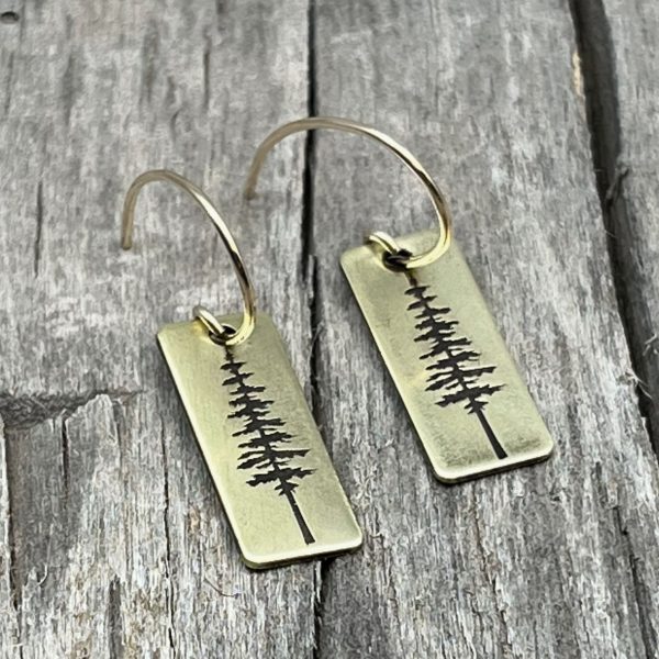 Lost Pine Earrings, available in silver or brass plate