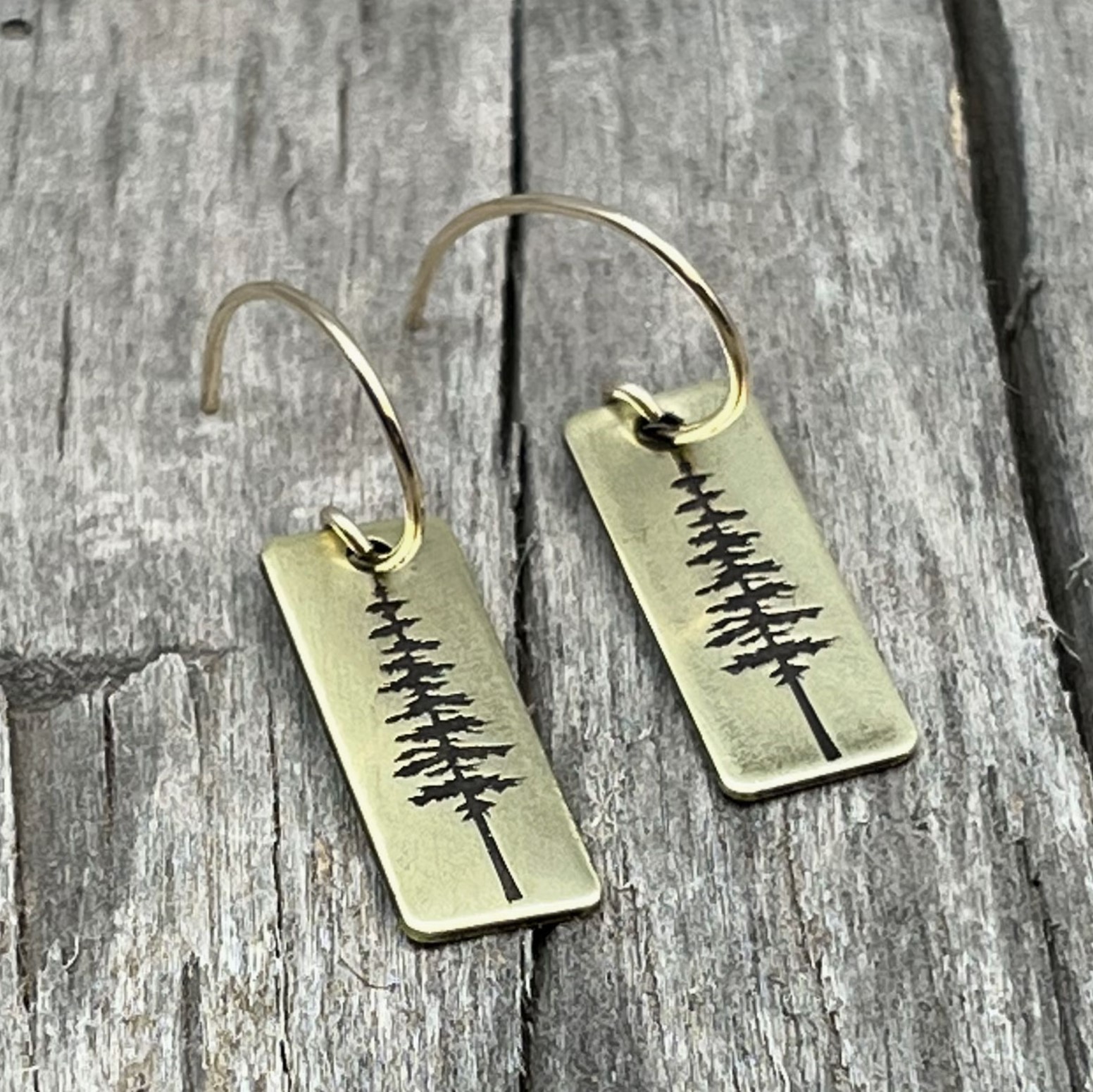 Lost Pine Earrings, available in silver or brass plate