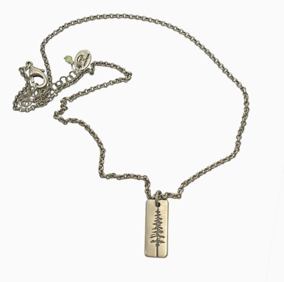 Lost Pine Pendant, available in silver or brass plate, on chain or rope