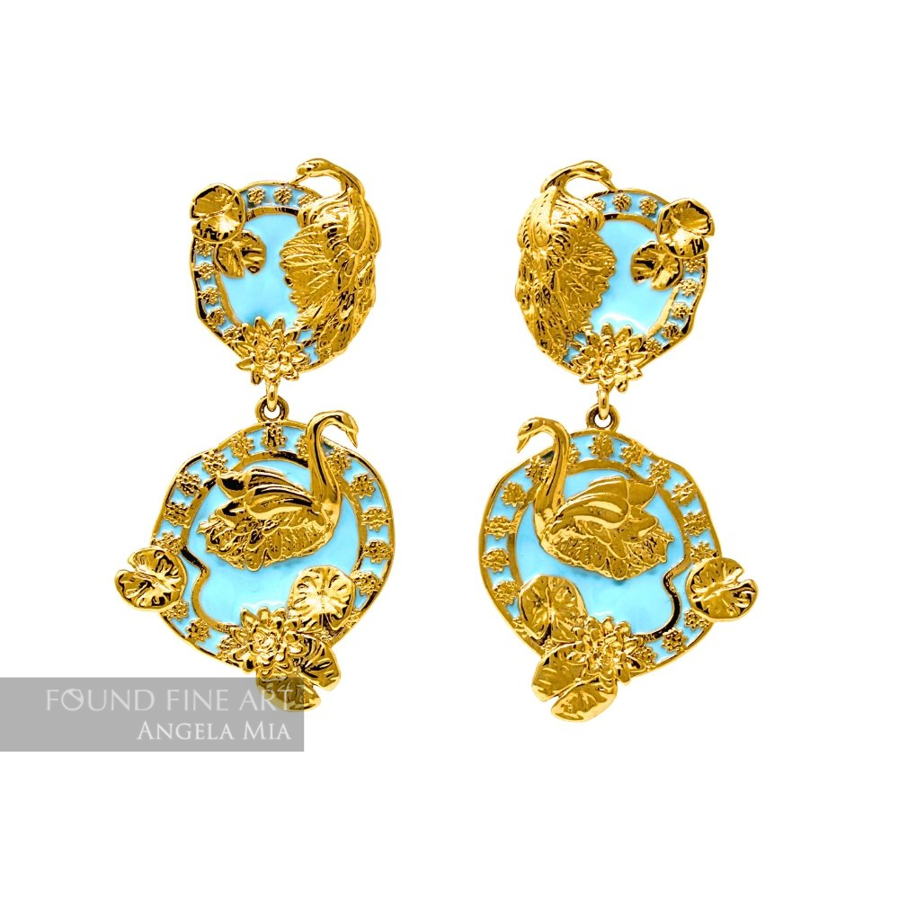 “Tea and Lilies” Earrings - Aquamarine and Gold