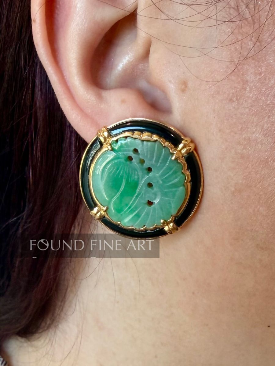 J12- Green Jade + Black and Gold Earrings