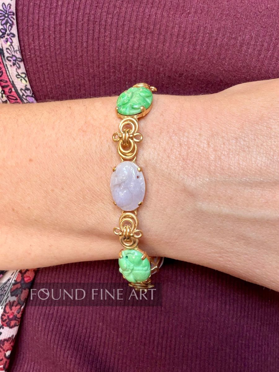 J18- Green and Lavender Jade Carved Bangle