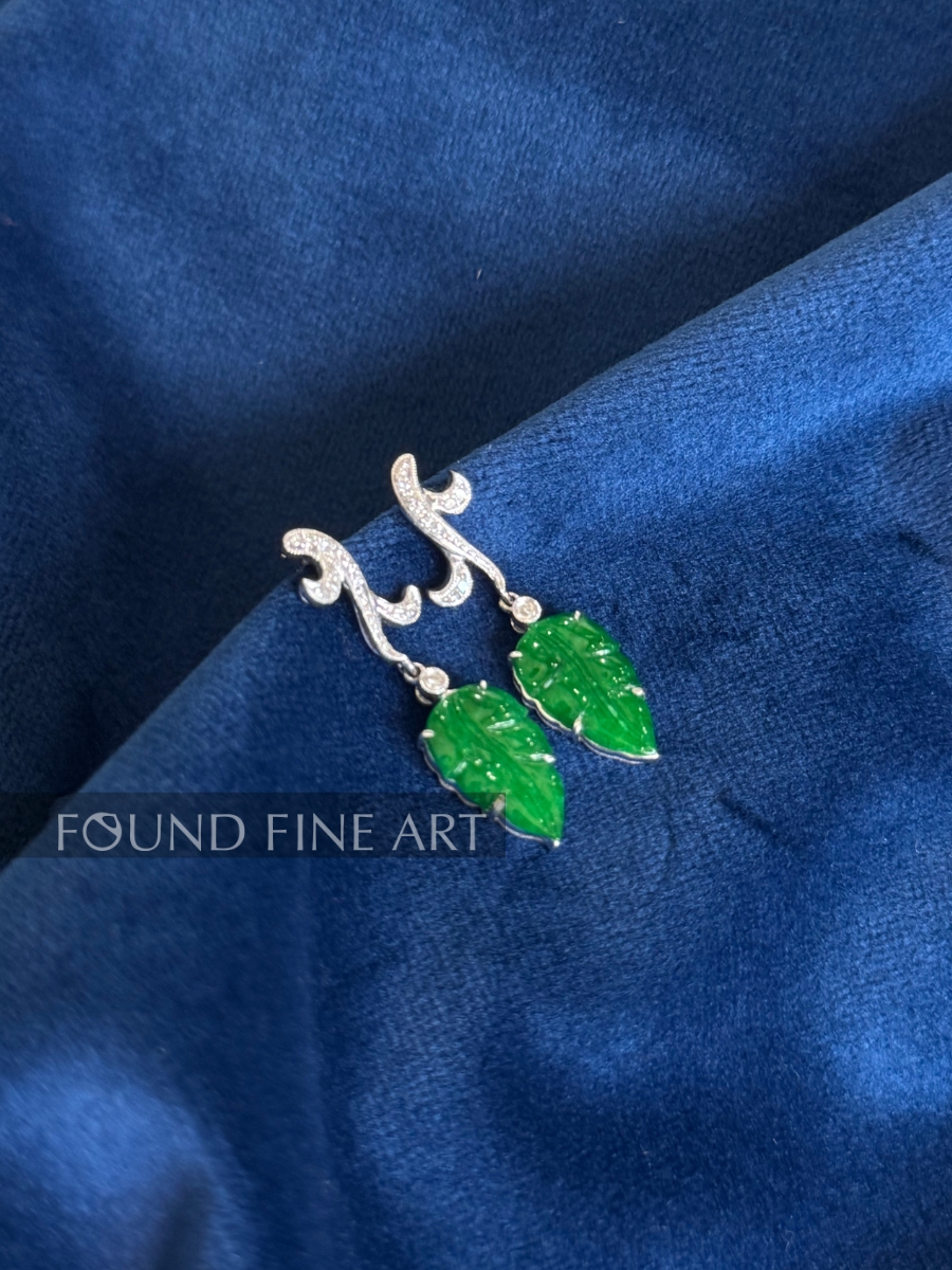 J2-2: Jade Leaf and Diamond Earrings