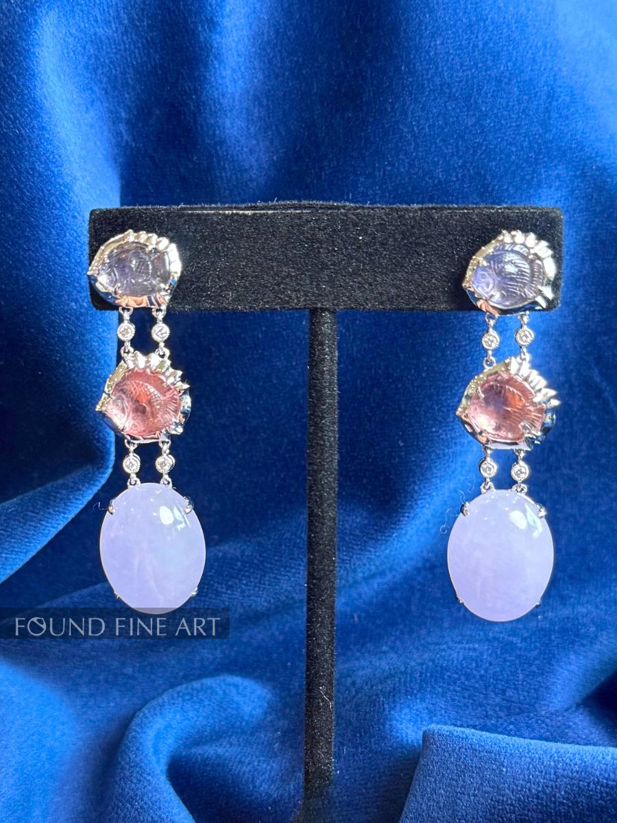 J3-11 Lavender and Pink Jade Drop Earrings