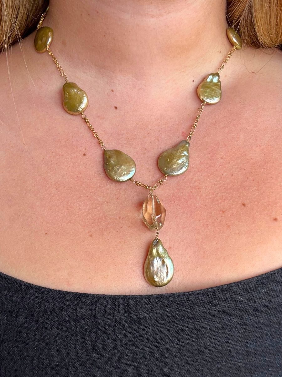P2-13 Multi Color Green and Gold Necklace