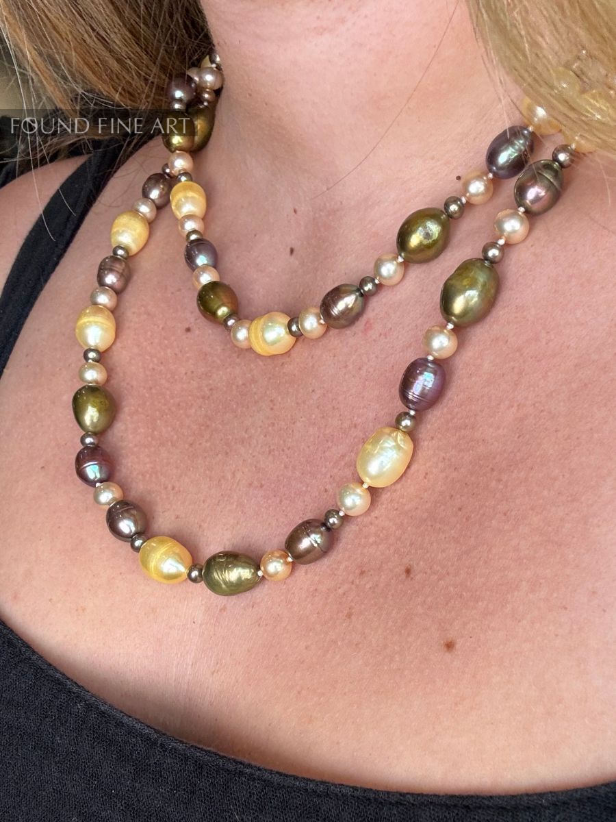 P2-19 Multi Green/Gold Opera Necklace