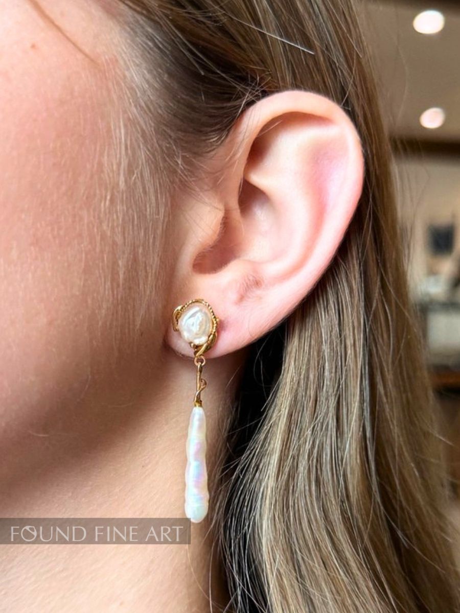 P2-2 Biwa 14k Pearl Dangle Earrings