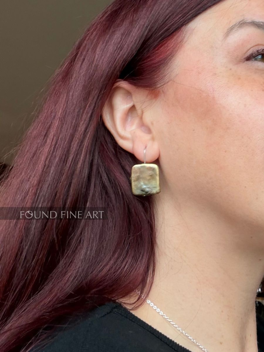 P2-9 Square Coin Freshwater Green Earrings